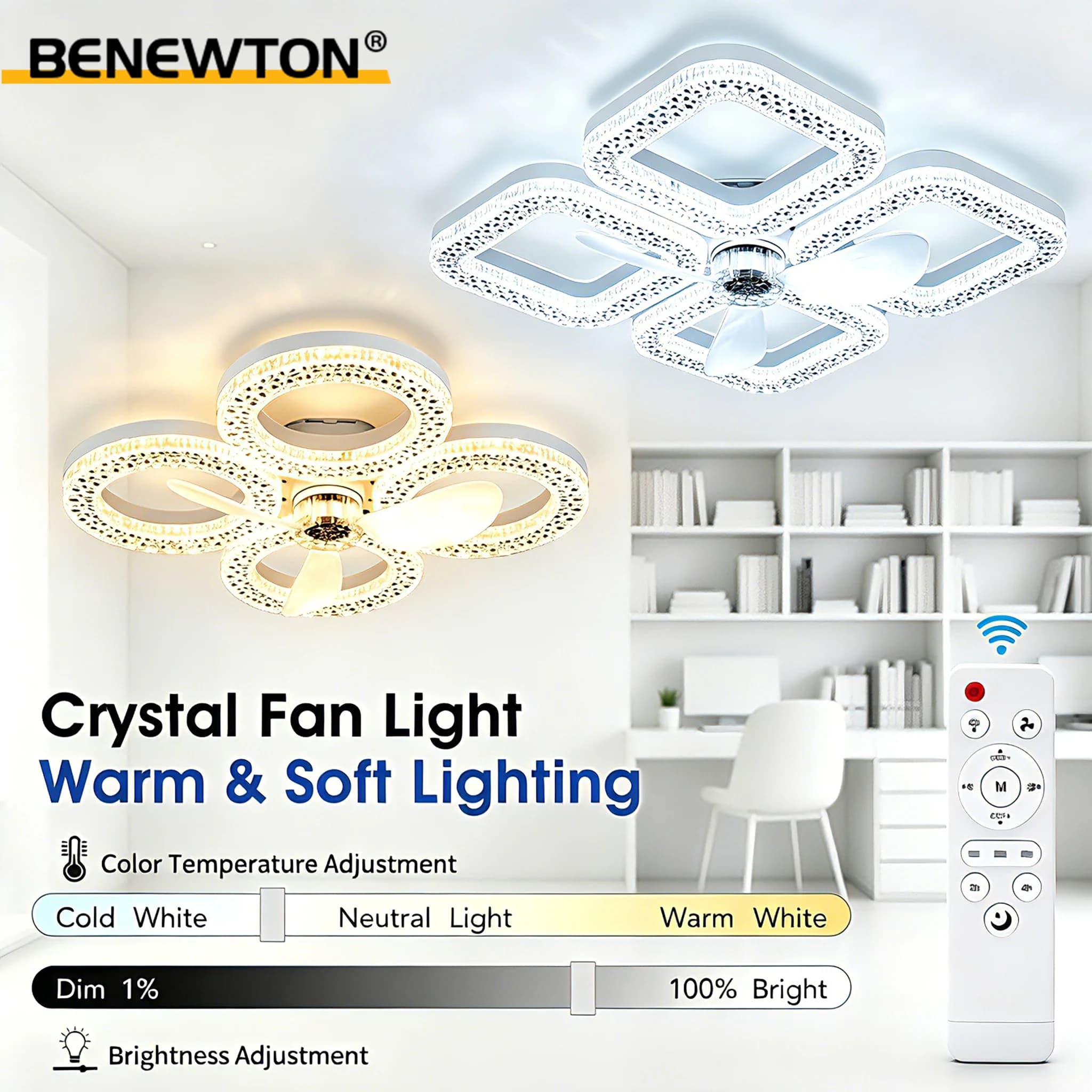 Modern Ceiling Fan with Light Low Noise Remote Control 3 CCT Dimmable 3 Speeds Smart LED Fan Lamp for Dining Room Bedroom Home