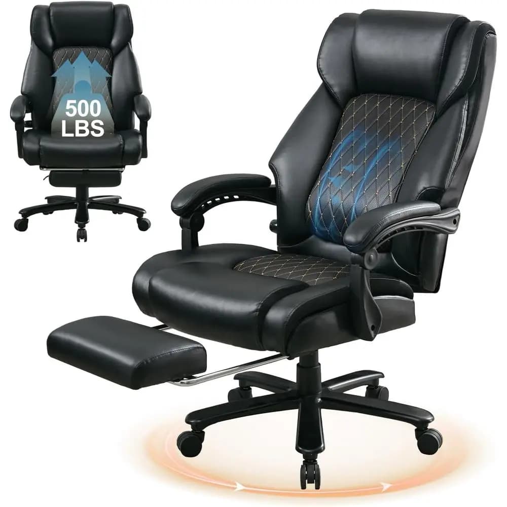 Sedia da Ufficio Ergonomica Reclinabile con Poggiapiedi, Poltrona da Gaming in Pelle per Persone Alte e Robuste, Braccioli Imbottiti, Supporto Lombare, Ruote, B