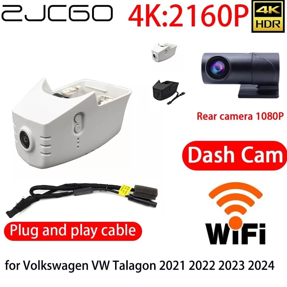 ZJCGO Dash Cam 4K for Car with Wifi, Front Camera and Rear, 24h Monitor for Volkswagen VW Talagon 2021 2022 2023 2024