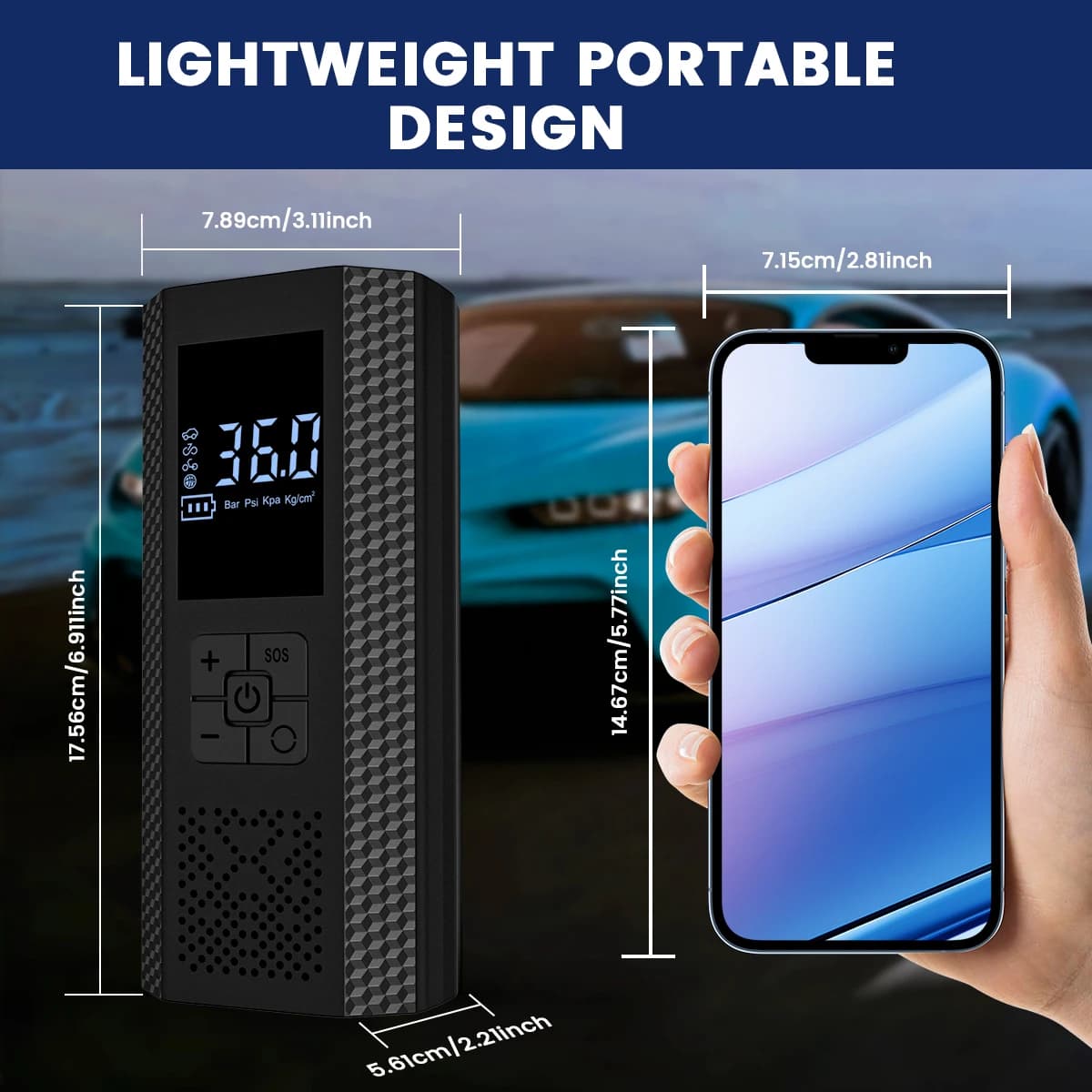 Gonfiatore per Pneumatici Senza Fili 150PSI 3 Volte Più Veloce - Compressore d'Aria Portatile con Manometro Digitale, Luce LED per Auto, Bici, Moto e Palloni Sportivi