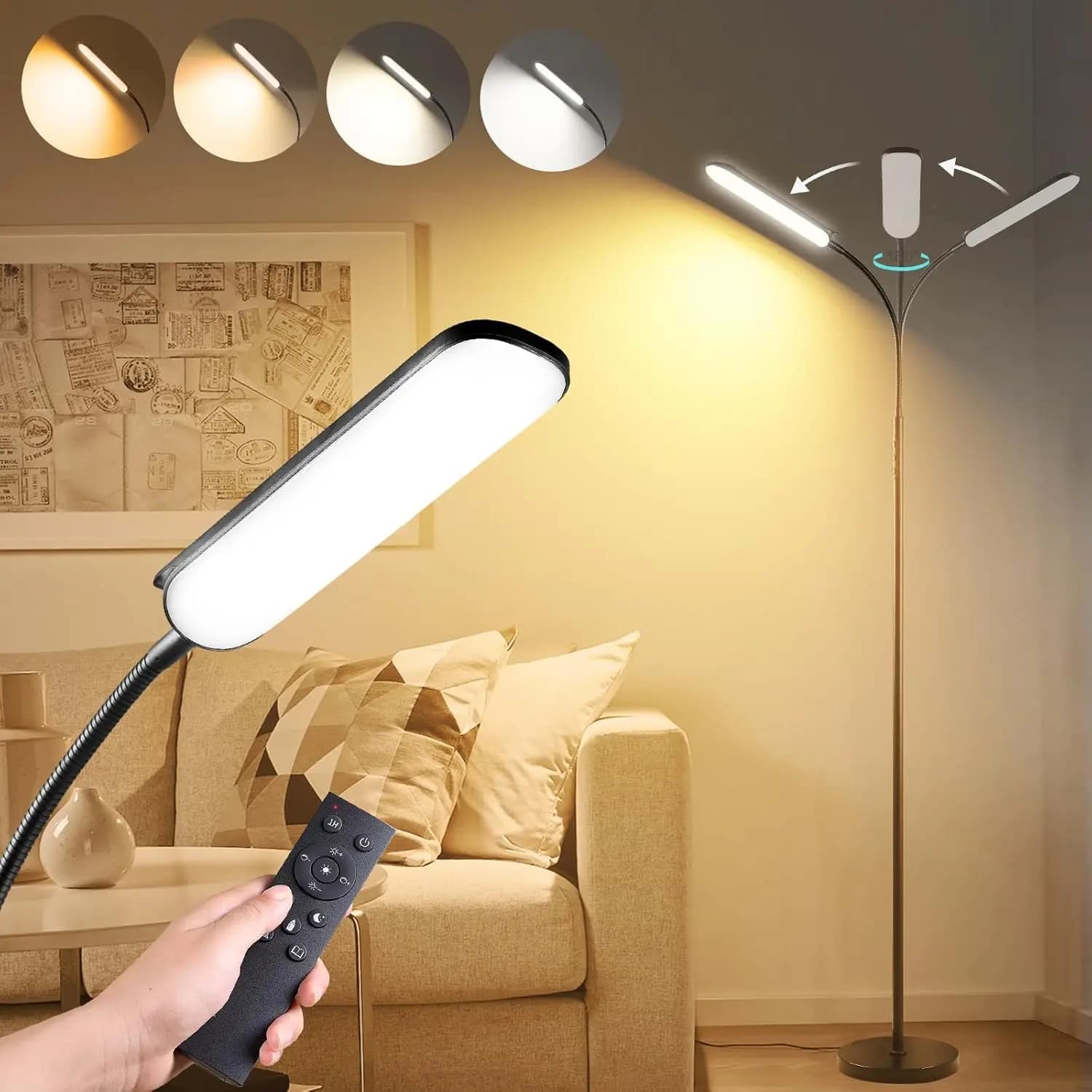 Lampada da Terra LED 18W 1800LM con Telecomando, Dimmerabile, Compatibile con Presa Intelligente per Soggiorno, Camera da Letto, Ufficio