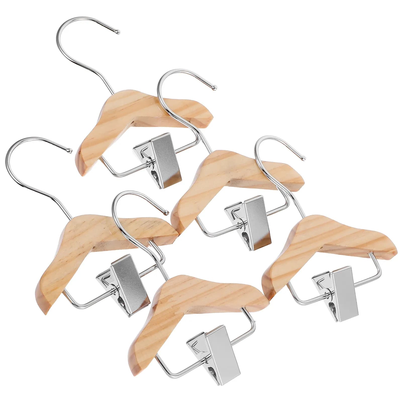 5 appendiabiti in legno con clip per pantaloni, mini formato salvaspazio, organizer per vestiti da cameretta