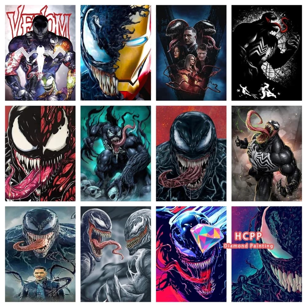 Kit Pittura Diamante Venom Film, Diamanti Quadrati e Rotondi 5D, Mosaico Fai da Te Supereroe, Arte Artigianale, Regalo Unico e Squisito, Decorazione Casa