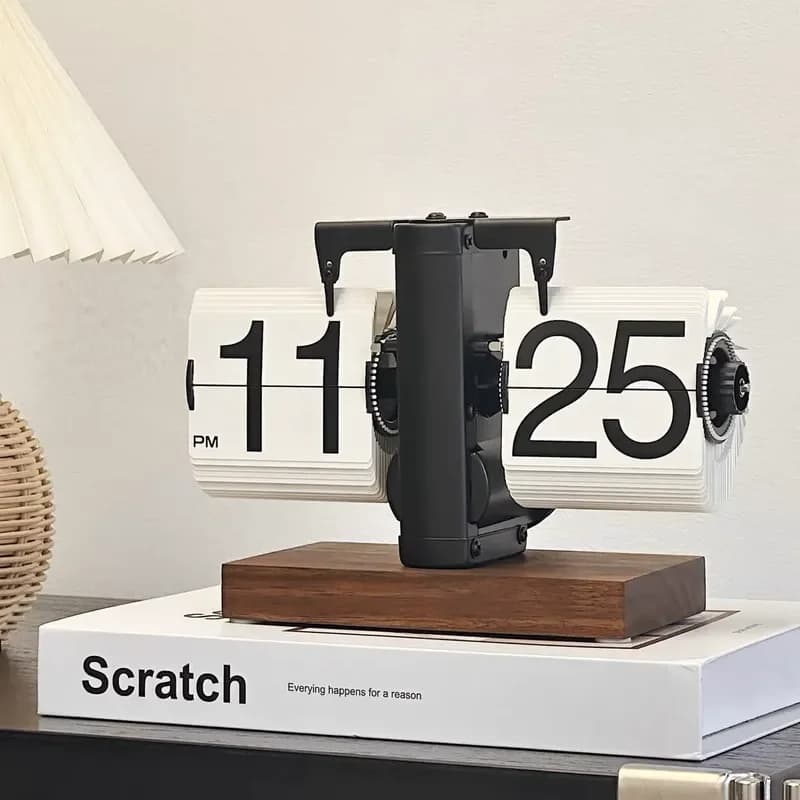 for Creative Automatic Page Turning Clock Retro Mechanical Pendulum Desktop Digital Watch Ornament Living Room Decoration