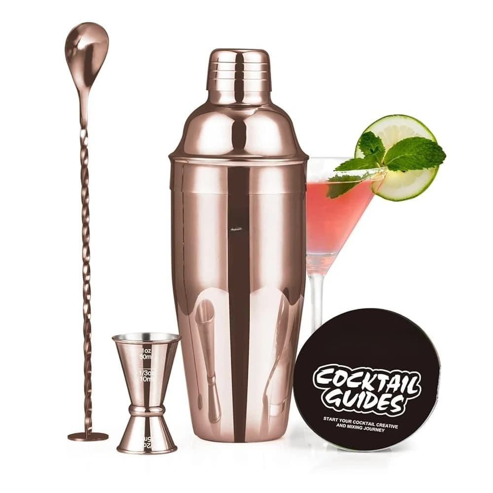 Set Shaker per Cocktail, Kit da Barman in Acciaio Inox con Shaker da 750 ml con Filtro Integrato, Misurino