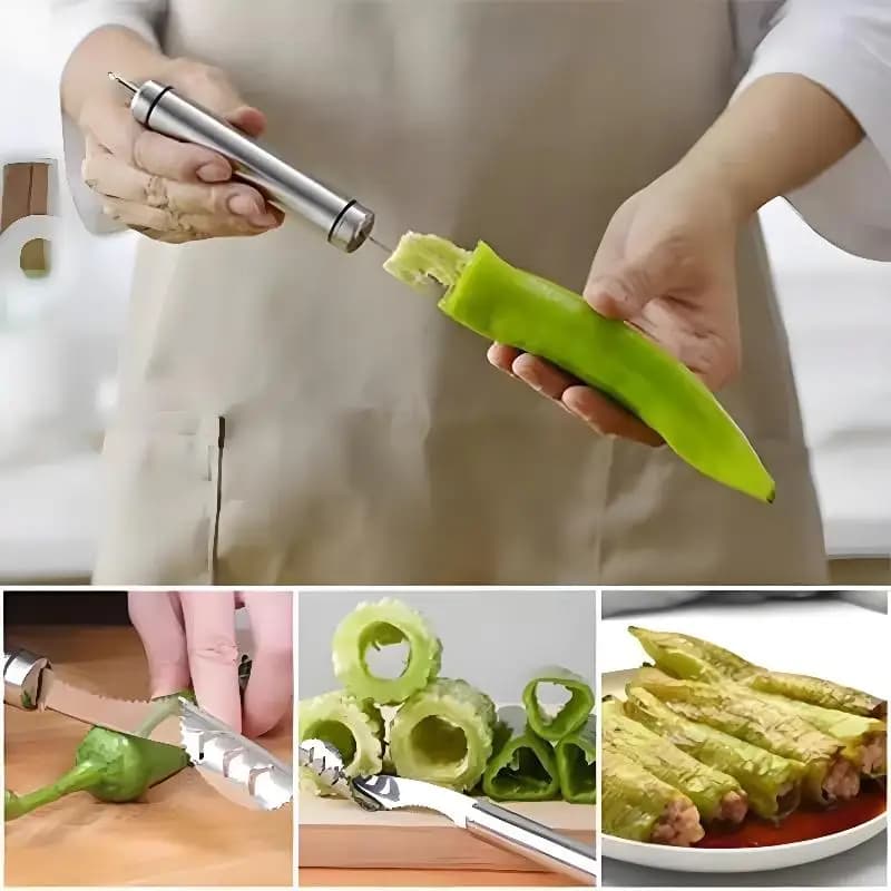 Stainless Steel peeler for Kitchen, Seed Extractor for Pepper and Pumpkin Amara, Knife for Remove the Nucleus, Green Pepper Taglierina