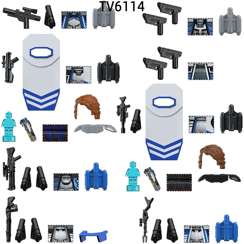 The TV6114 Armi Pantaloni Parti di capelli Action Figures Pistola Scudo Spada Modello Blocchi MOC Mattoni Set Regali Giocattoli