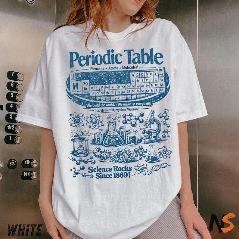 Periodic Table Vintage Science T-Shirt, Funny Science Graphic Tee, 90s Academic Chemistry Diagram Shirt, Geek Lab Humor Top