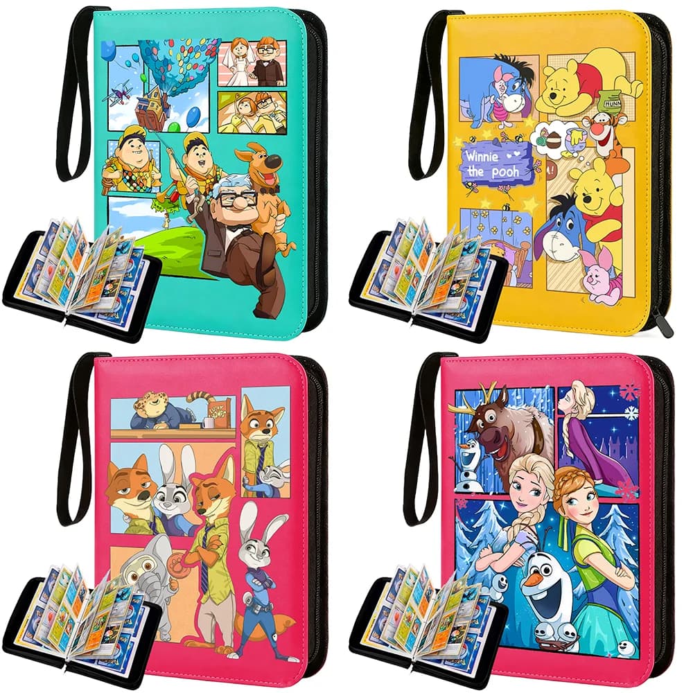 ⭐️ Album Porta Carte con 400 Slot per Mickey Mouse, Winnie the Pooh, Frozen, 4 Scomparti, Doppia Tasca con Cerniera, Raccoglitore per Carte