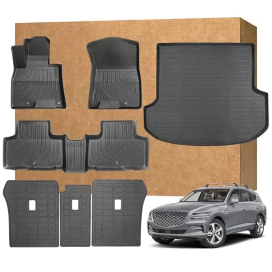 Genesis GV80 2021-2024 2025 Waterproof TPE Protector for All Seasons on Size for 5 Posts Black Mat with Car