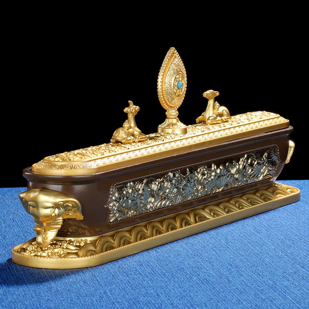 Bruciatore di incenso orizzontale tibetano, scatola di incenso con doppio cervo, culto interno dell'incensiere del Buddha, ornamenti per l'aromaterapia domestica