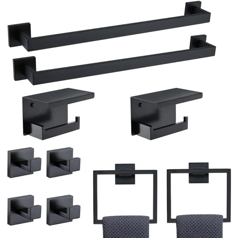 Set di accessori per il bagno in acciaio inossidabile da 23,6 pollici - Portasciugamani da parete in 10 pezzi, supporto e rack in nero opaco