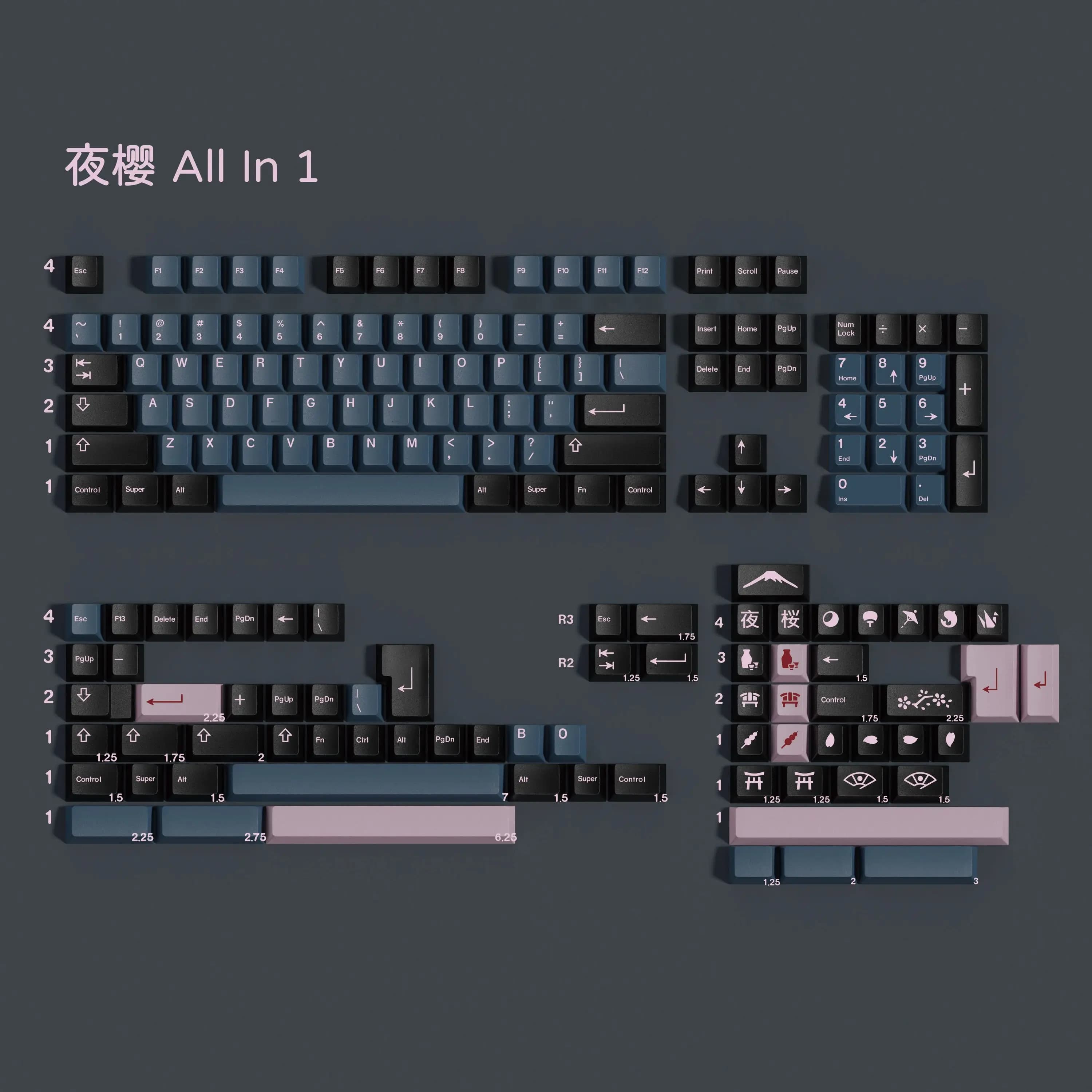 PBT Keycaps NightSakura Keycap Cherry Profilo 5 lati Dye Sub Key Cap 2.25U 2.75U Per MX Tastiera Meccanica 61 64 66 75 87 98