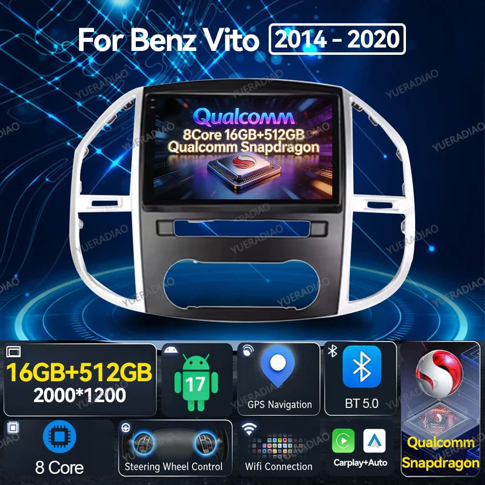 Android 17 Car Radio For Mercedes Benz Vito 3 W447 2014 2015 2016 2017 - 2020 QLED Qualcomm 4G LTE 5G WIFI BT GPS NAVI 2DIN