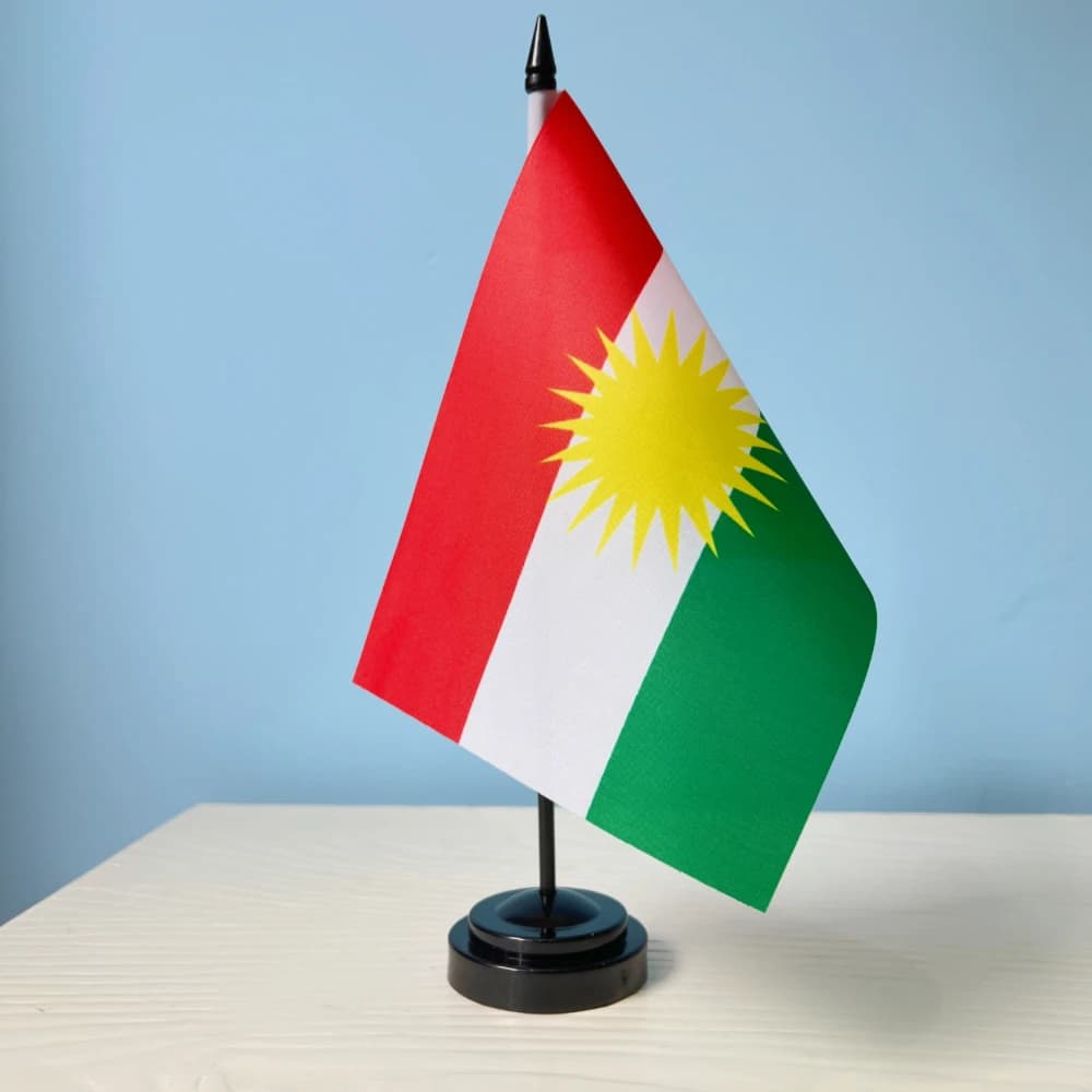 Bandiera kurda14x21 cm Bandiera da scrivania da ufficio della striscione kurda Banner nazionale del kurdistan in poliestere
