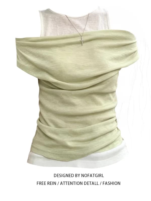 Slimming Gentle Style Fake Two-Piece T-Shirt Women's Fashion Korean Style Breathable Short Sleeve Casual Top for Summer