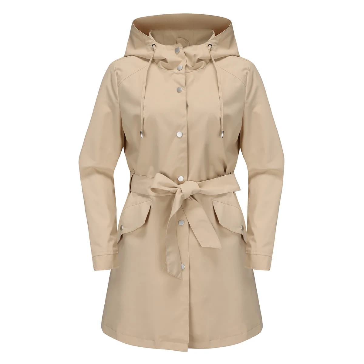 Primavera Autunno Nuova giacca idrorepellente con cappuccio con cintura Giacca a vento da donna sottile e casual allentata