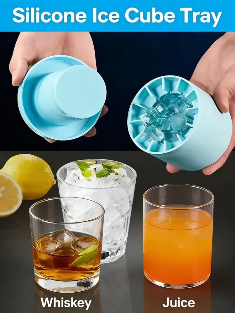 Stampo per Cubetti di Ghiaccio Portatile Facile da Rilasciare in Silicone Flessibile con Coperchio Impilabile per Freezer Cocktail Whisky Bevande Casa Bar