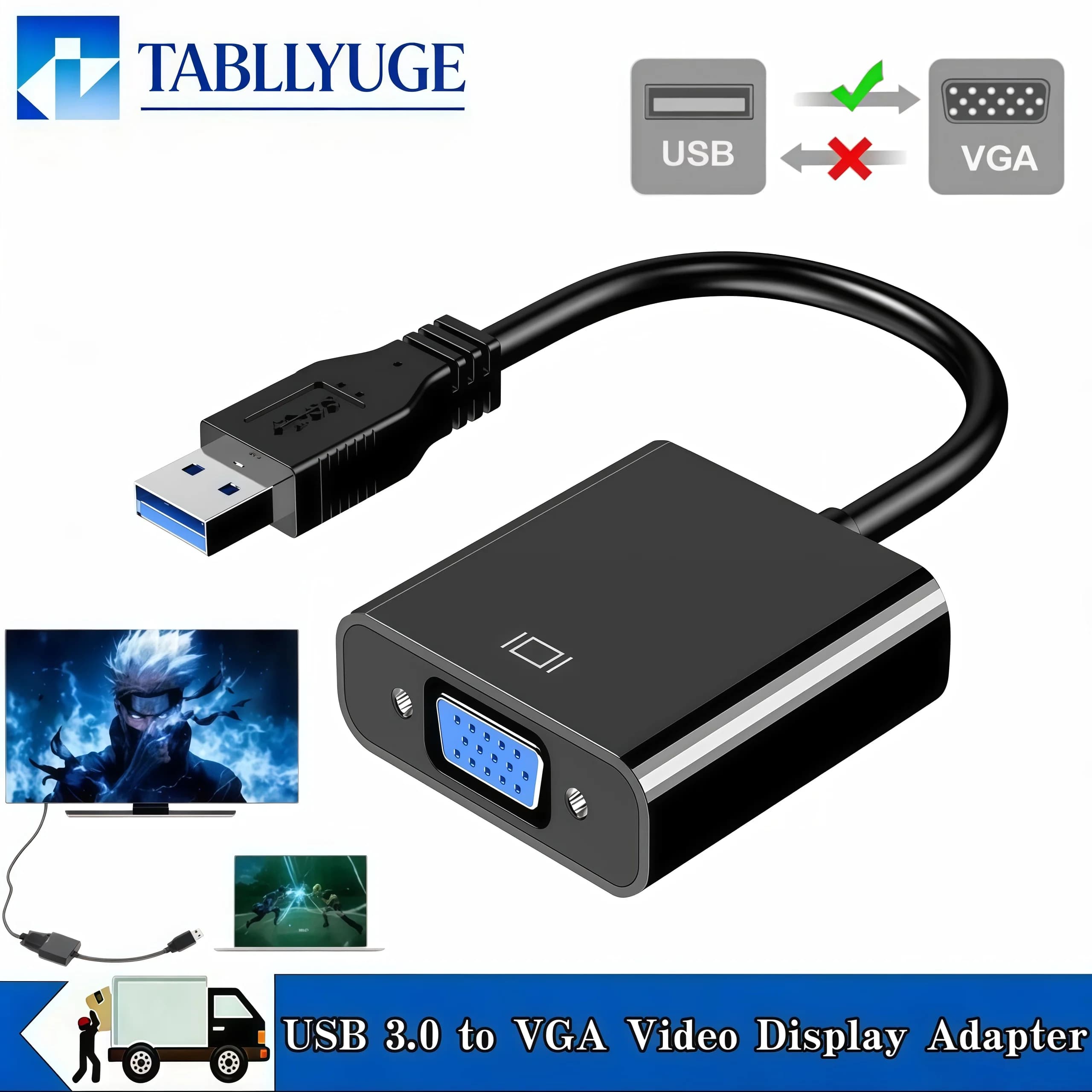 Adattatore USB 3.0 a VGA, Scheda Video Esterna, Convertitore Multi-Display per PC Desktop/Laptop, Proiettore, Monitor (Compatibile con Windows 7/8/10)