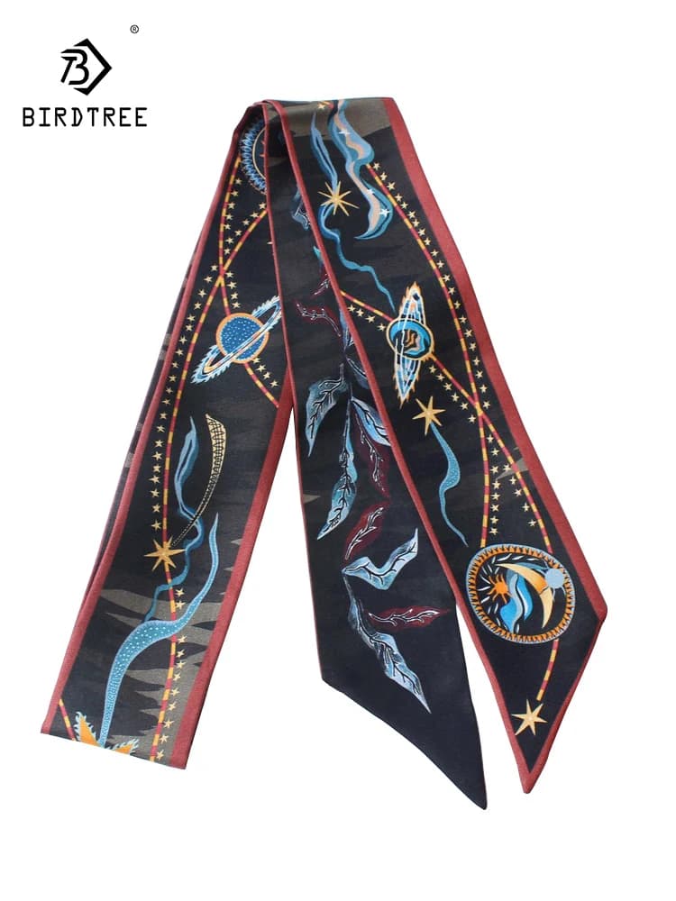 Birdtree 100%Real Silk Print Scarf Women Literary Artistic Elegant Fashion Luxury Scarf Mom's Gift 2024 Spring Autumn A41182QC