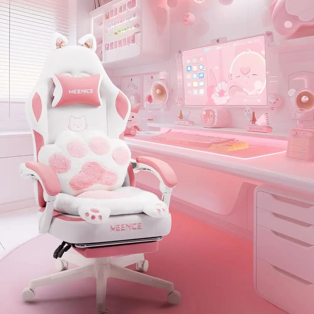 Sedia da Gaming con Orecchie di Gatto e Supporto Lombare, Sedia Ergonomica Reclinabile per PC per Ragazze e Adulti fino a 136 kg