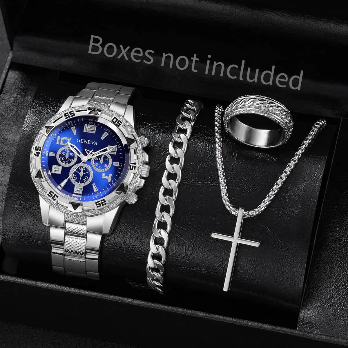Set of 4 fashionable men's watches, luxury quartz watches with large dial for men, jewelry set with watch, Reloj Hombre (without box)
