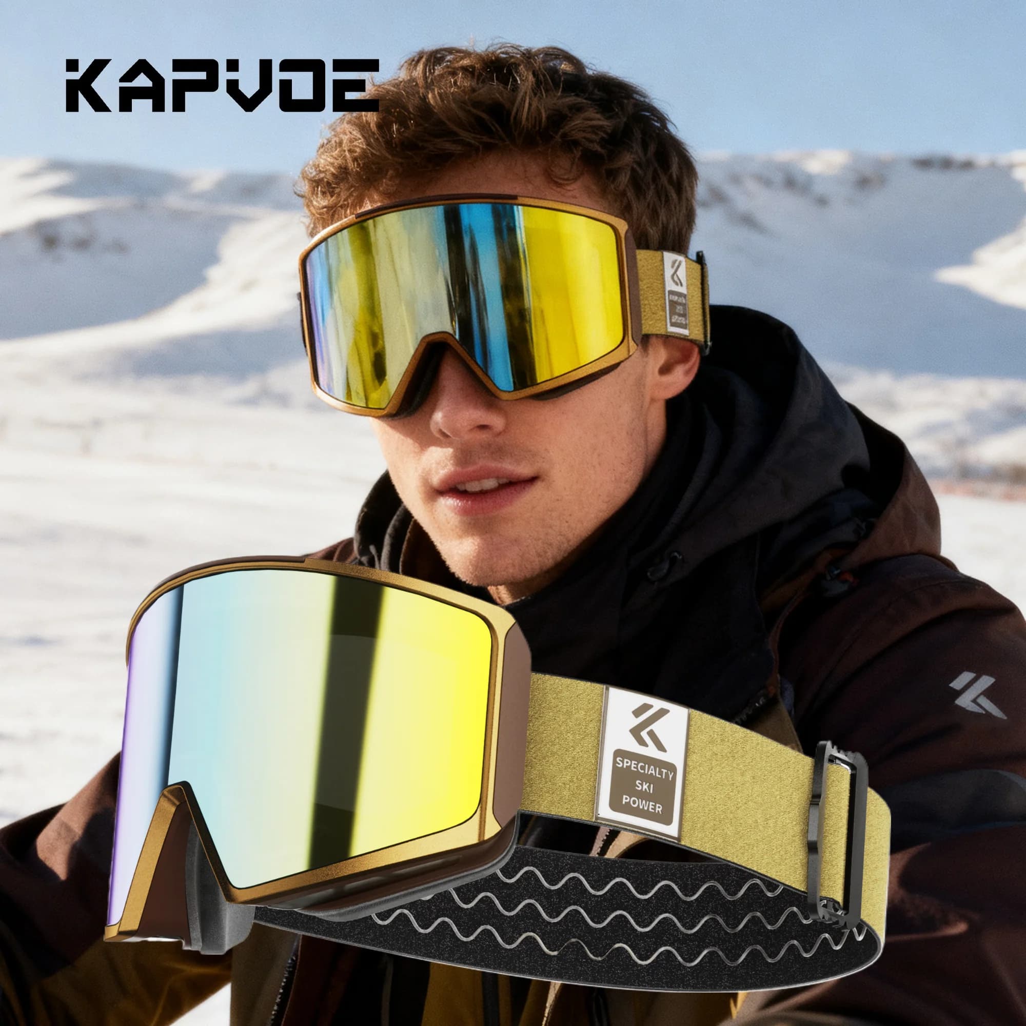 Kapvoe Occhiali da sci antiappannamento Snowboard Maschera da sci sulla neve per uomo Donna Kit lenti Protezione UV400 Occhiali da motoslitta Moto