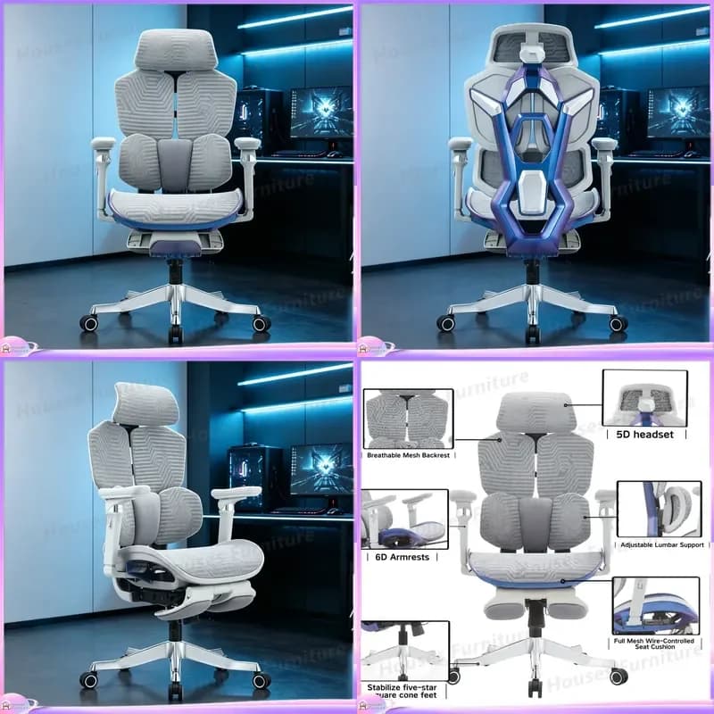 High Back Ergonomic Gaming Chair Black Mesh Office Computer Seat 6D Adjustable Armrest Reclining with Footrest Pedal Home