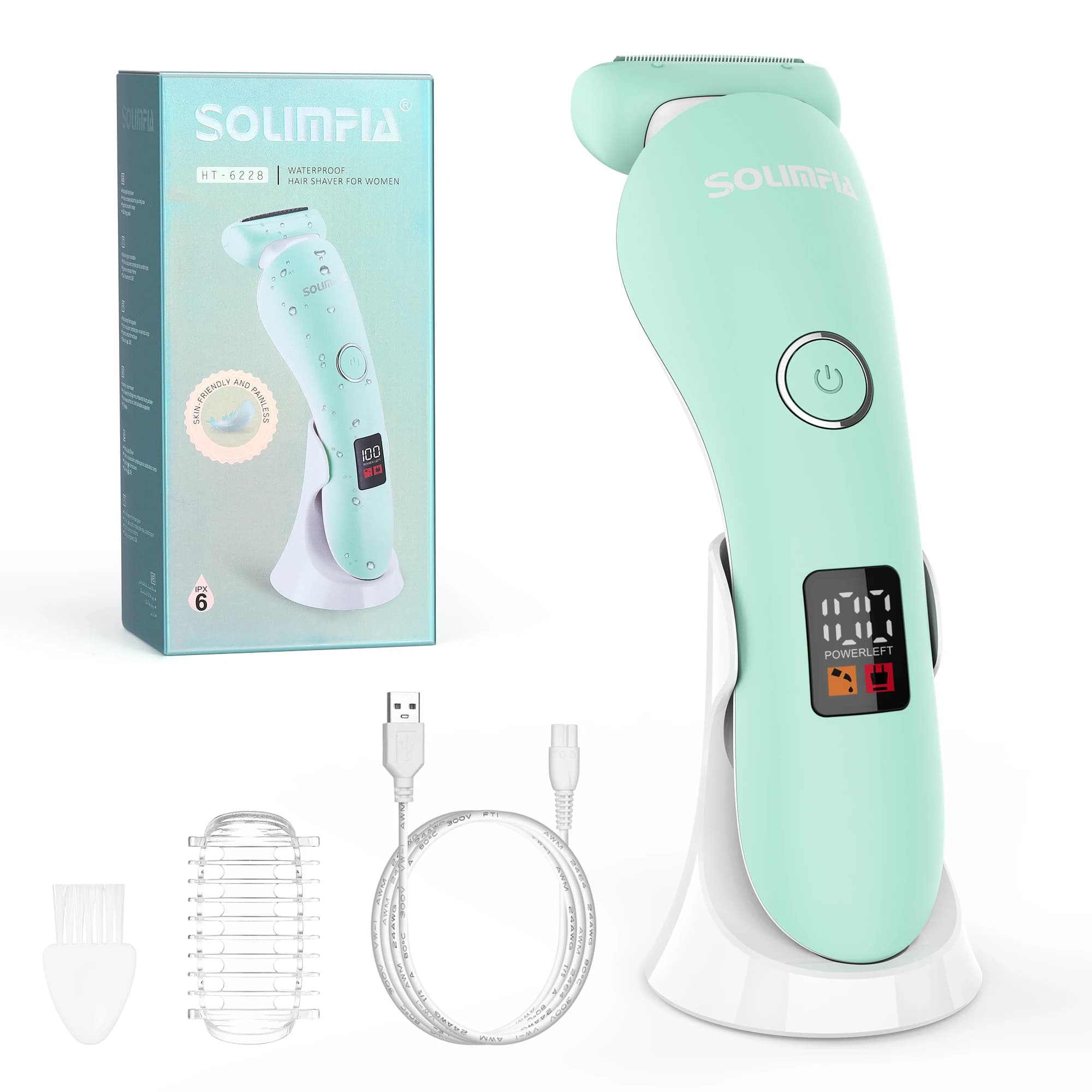 SOLIMPIA Women's Electric Hair Remover Shaver for Armpits Intimate Areas Legs IPX6 Waterproof Body Hair Trimmer