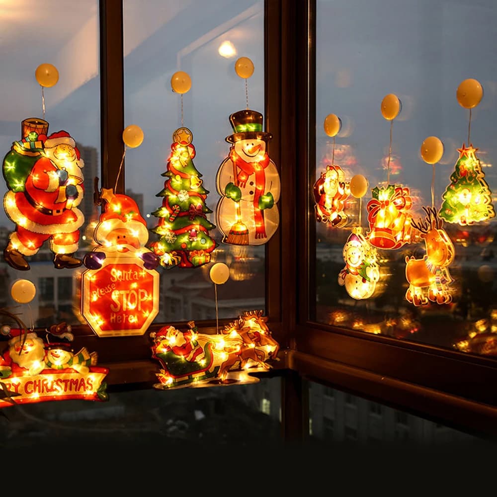 Decorazioni per luci natalizie Gancio a ventosa Appeso illuminato Babbo Natale Decorazione per finestre natalizie Decorazione per interni da parete in vetro
