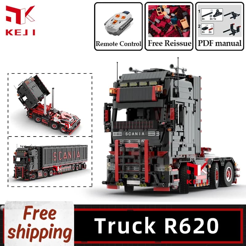 KEJI MOC Truck R620 Rimorchio Modello di veicolo di ingegneria RC Building Blocks Kit di mattoni Giocattoli per bambini per bambini Ragazzi Regali di Natale