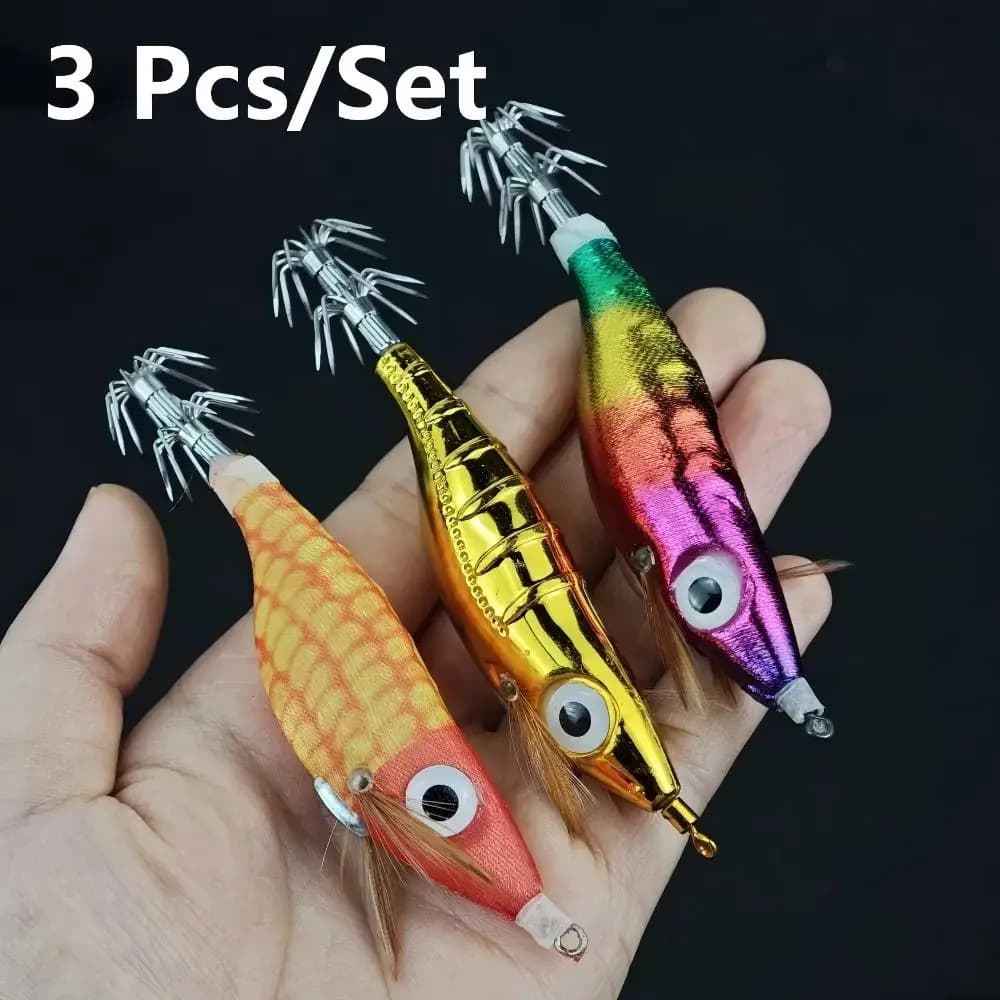 5 pz/set 10 centimetri Glow Orizzontale Calamari Jig Gancio Gamberetti Richiamo di Pesca Acqua Salata Calamari Jig Esca Polpo Egi Ganci Accessori Per la Pesca