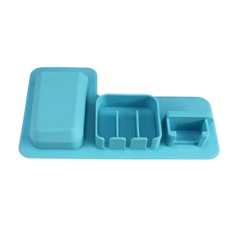 Portaspazzolino in Silicone con Ventosa da Parete, Organizzatore Senza Foratura per Bagno - Blu 13.5x23.6x3.35cm