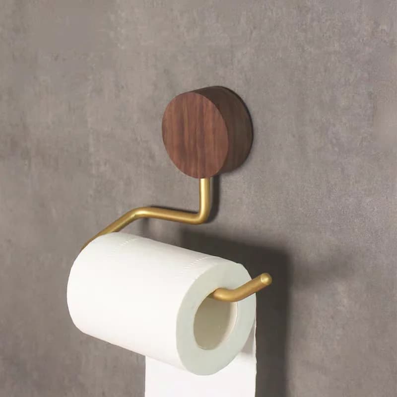 Portarotolo di carta igienica in legno e metallo Accessori da bagno autoadesivi Portarotolo per carta velina per cucina Facile installazione senza vite