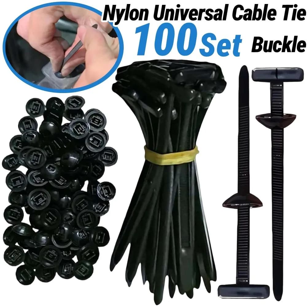 100-10set Fascette per cavi universali in nylon autobloccanti Fascette per carichi pesanti con perno e bottone Cinghie di fissaggio per riparazioni quotidiane per auto