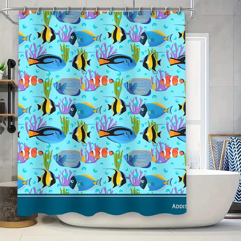 Tenda da doccia con pesci di corallo blu, modello di vita dell'oceano, decorazione da bagno, tessuto impermeabile, accessori decorativi per il bagno per la casa
