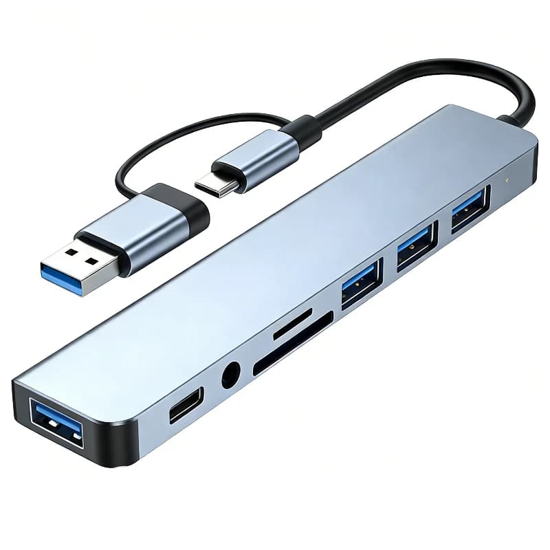 Hub USB C 8 in 1, 7 in 2, 7 in 1, adattatore Type C 3.1 a HDMI 4K con lettore di schede SD e TF, ricarica rapida PD per MacBook, notebook e laptop.