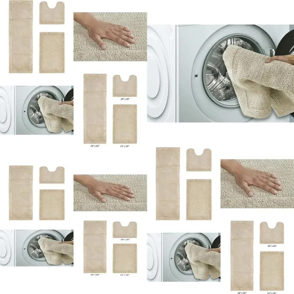 Set Tappetini da Bagno 100% Cotone Lavabili - Reversibili, Confortevoli, ad Asciugatura Rapida per Pavimento e Doccia