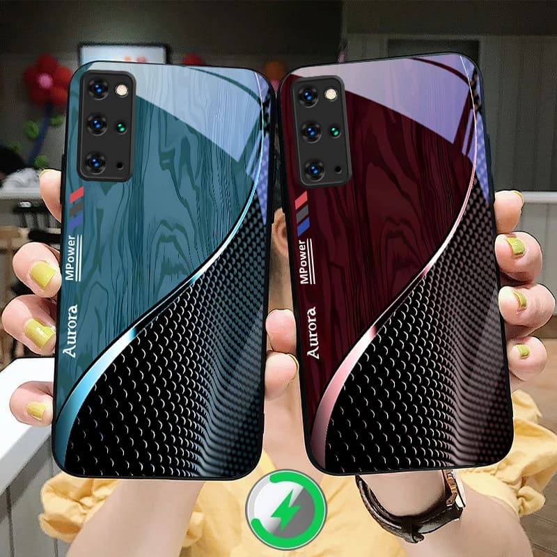 Creative Curve Green Glass Phone Case for Samsung S25 S26 S20 Ultra S21 Pro S22 Plus S23 FE S24 Ultra S25 Edge compatible with MagSafe