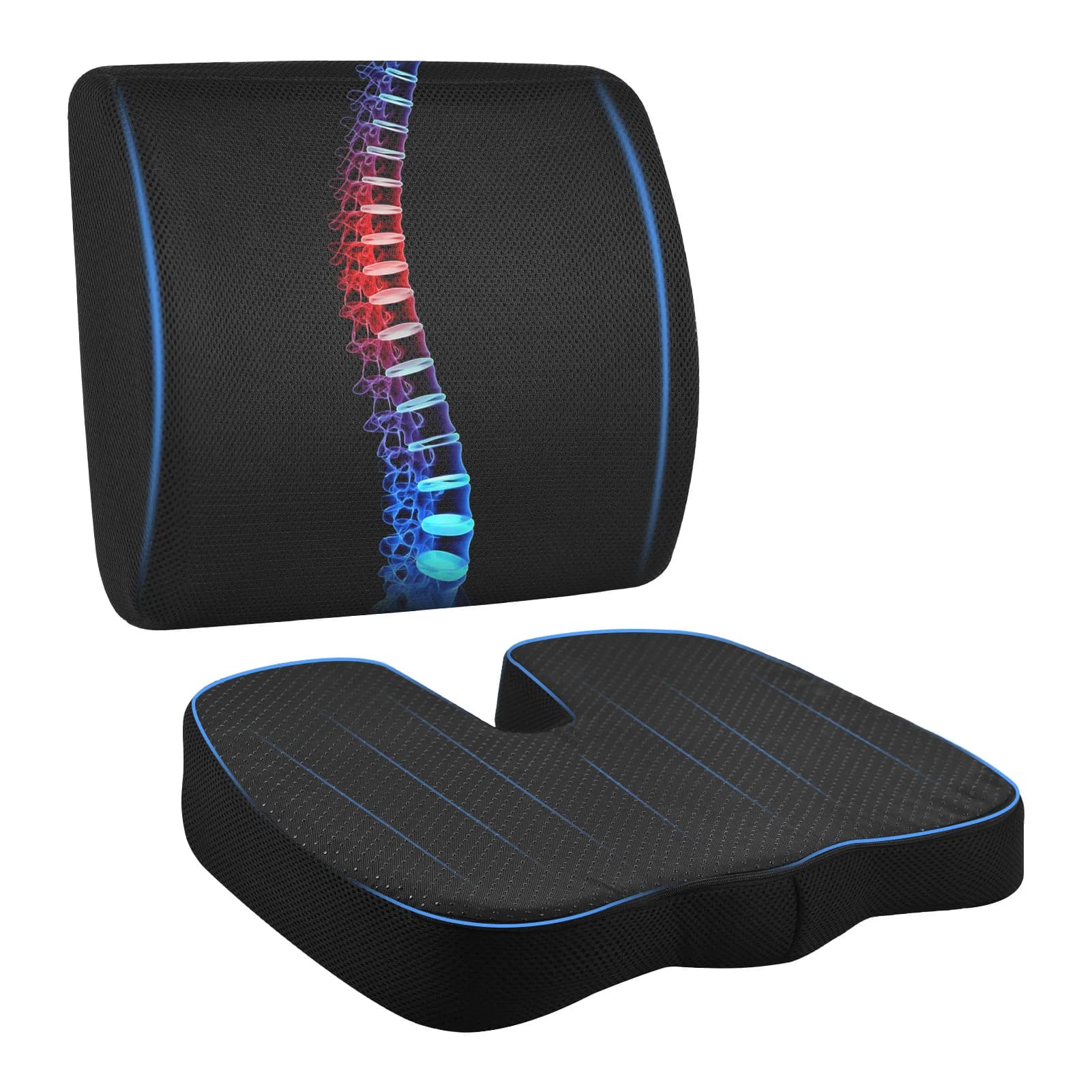 Set di Cuscini in Memory Foam per Seduta e Supporto Lombare, Cuscini Regolabili per Sedia e Panca, per Alleviare il Dolore Sciatico