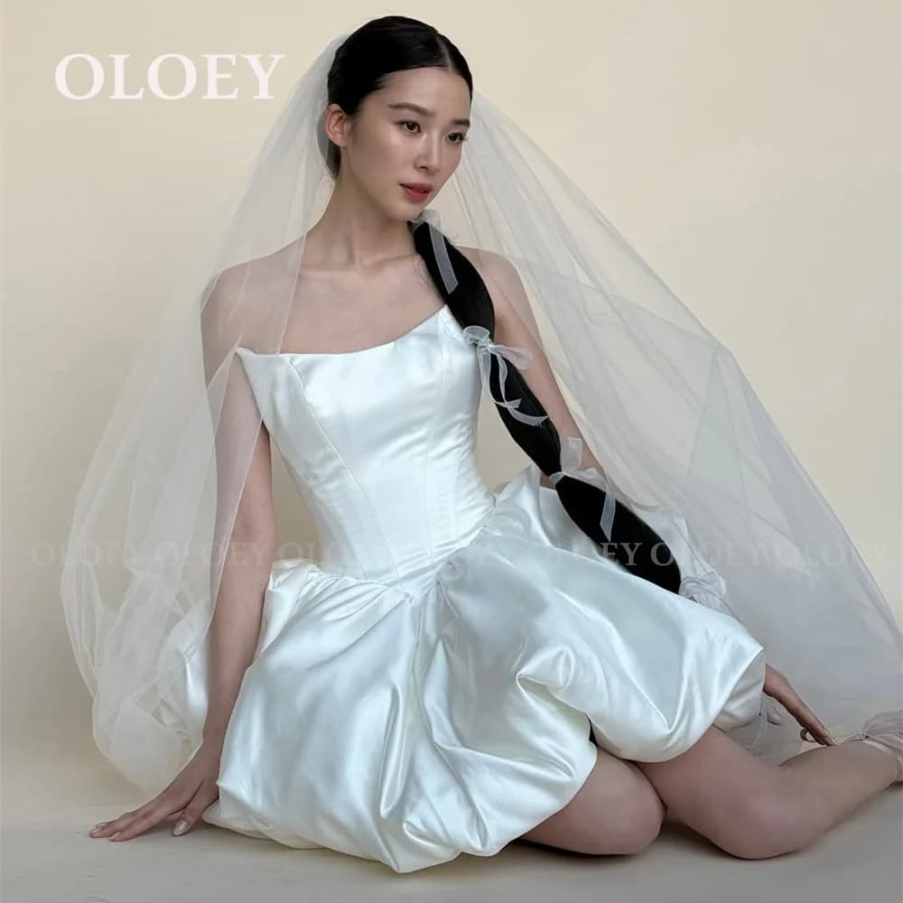 OLOEY Elegante scollo rotondo A Line Abito da sposa corto Corea Servizio fotografico Mini abito da sposa gonfio senza maniche da donna personalizzato