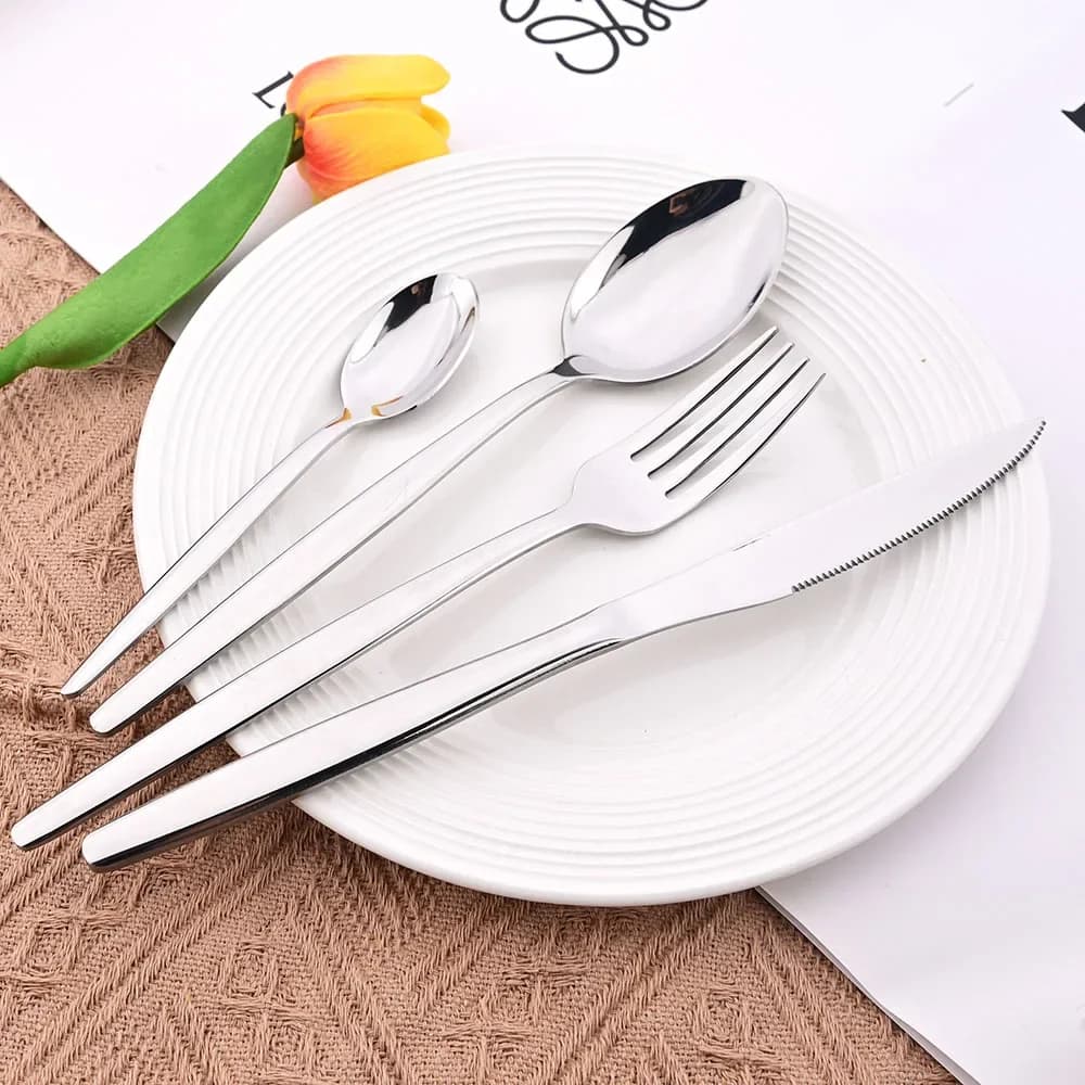 4Pcs Stainless Steel Dinnerware Set Silver Flatware Knife Fork Spoon Dinner Set Kitchen Home Tableware Cutlery Silverware