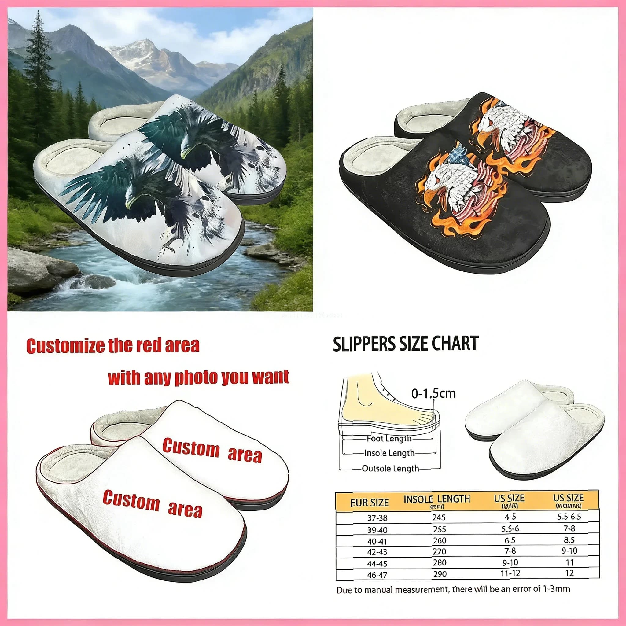 Personalized Slippers with American Aquila Print, Soft Cotton Sweatshirt, Adult Home Shoes