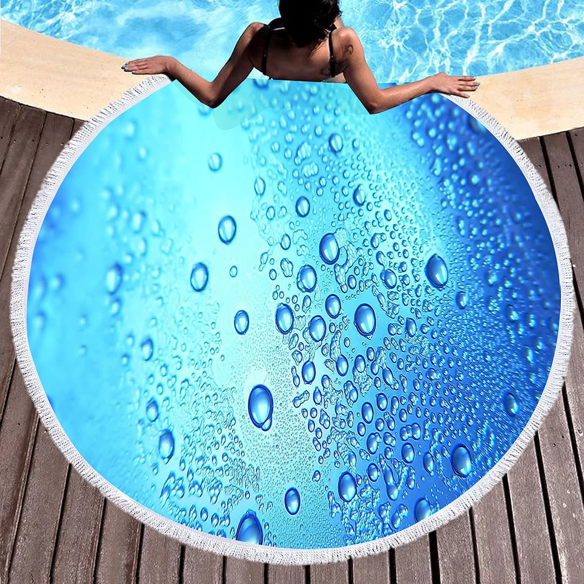 Rolling Sea Tel With Motive Rain Drops, Beach Cover, Soft Pool Towel, Anti-Sand, Super Absorbent, Picnic and Yoga Mat