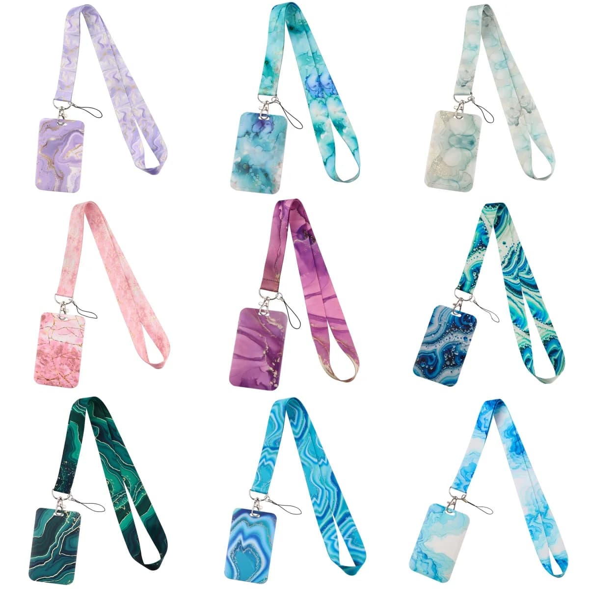 Porta badge identificativo con motivo in marmo, tracolla, porta carte, cordini, porta credenziali per ragazze e donne, portachiavi, biglietti da visita, regalo
