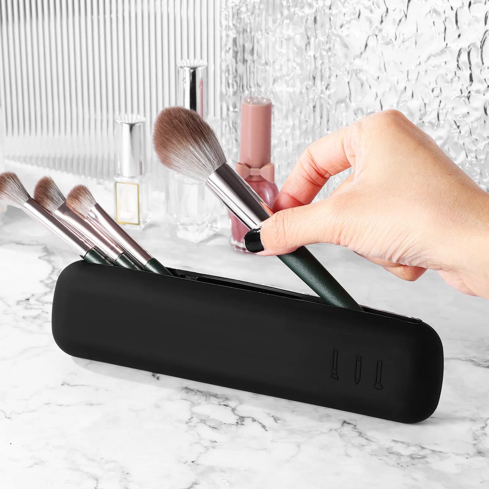 Borsa porta pennelli da trucco da 2 pezzi, porta pennelli multifunzionale in silicone, custodia portatile per organizer da viaggio