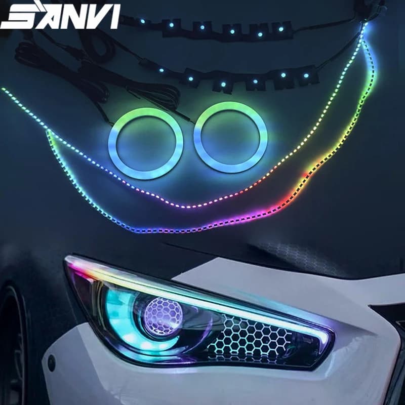 SANVI RGB chasing LED direction indicators Sequential DRL Halo Rings for Infiniti Q50 Daylight Angel Eyes LED Accessories