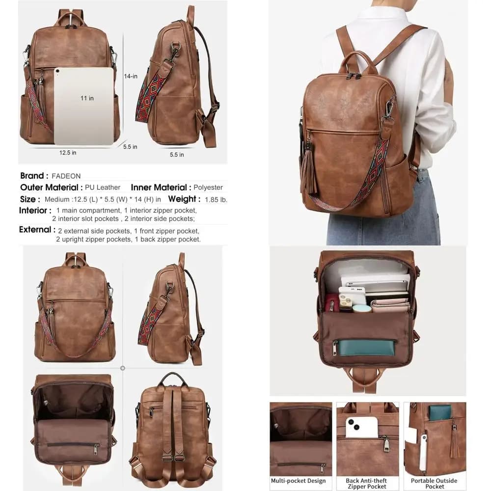 Elegante Zaino in Pelle ADEON da Donna con Nappina per Viaggi e Uso Quotidiano