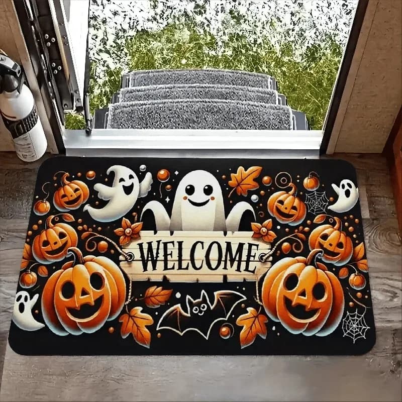 Halloween Carpet Cute Ghost Pumpkin Doormat Welcome Mat Rug for Bedroom Live Room Carpet Outdoor Carpet Home Decoration