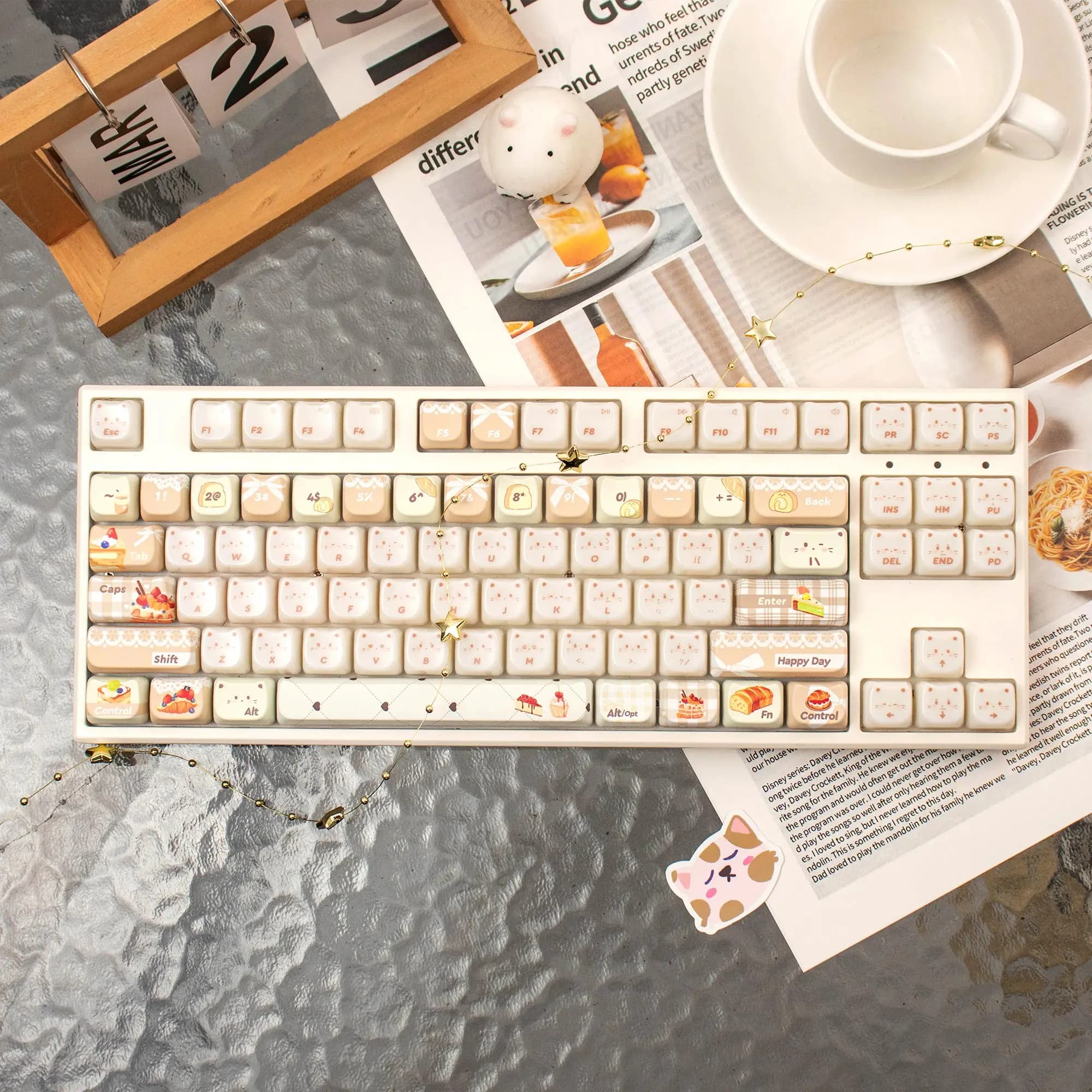Baking Kitten Keycaps Ceramic Texture PC PBT Keycaps MAO Profile Round Keycaps Translucent Keycap For MX Mechanical Keyboard